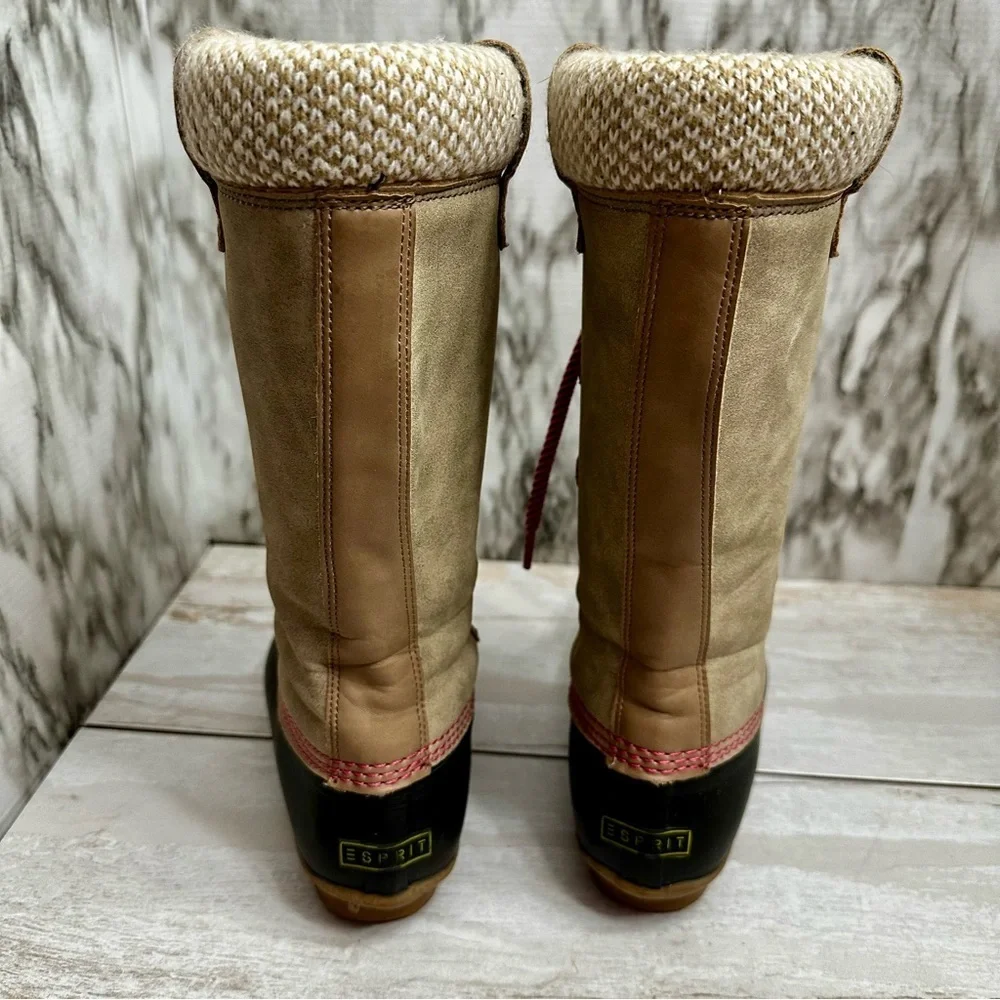 Espirit Women Sz 7 Pink Tan Belinda Muck Boots Farmcore Lace Up Tall Duck Shoes